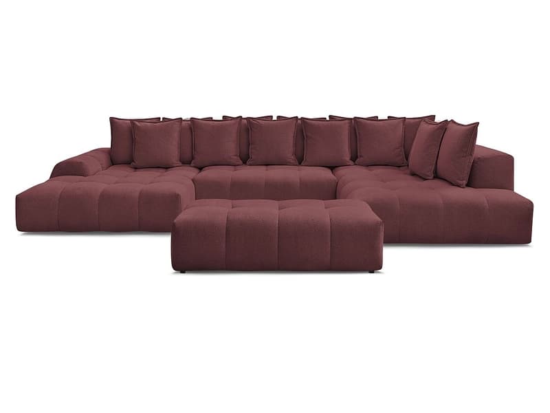 Panorama-Ecksofa mit Hocker BOBOCHIC EVEREST Stoff chiniert rot