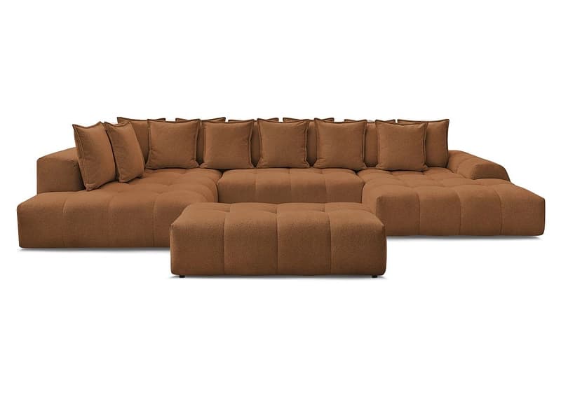 Panorama-Ecksofa mit Hocker BOBOCHIC EVEREST Stoff chiniert orange