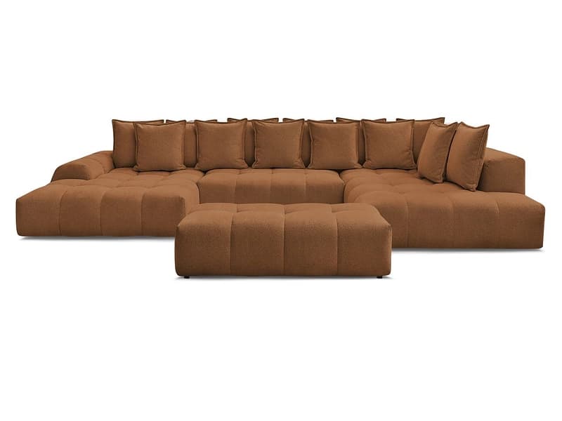 Panorama-Ecksofa mit Hocker BOBOCHIC EVEREST Stoff chiniert orange