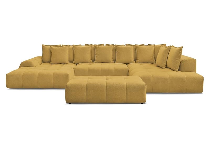 Panorama-Ecksofa mit Hocker BOBOCHIC EVEREST Stoff chiniert gelb