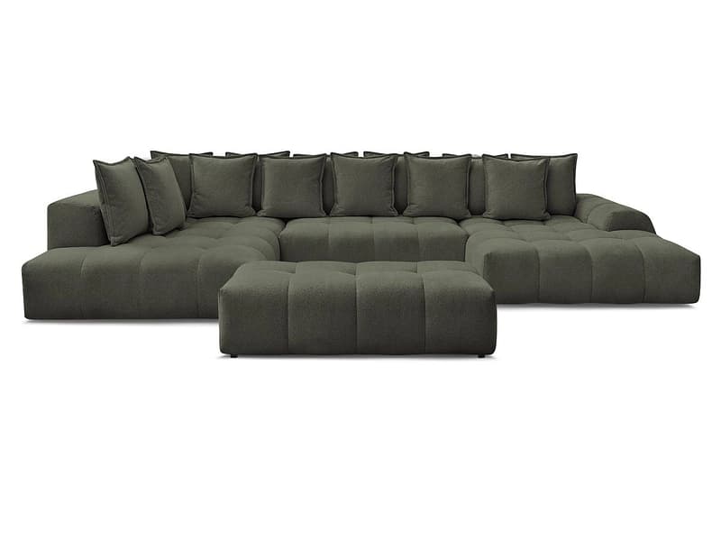 Panorama-Ecksofa mit Hocker BOBOCHIC EVEREST Stoff chiniert grün