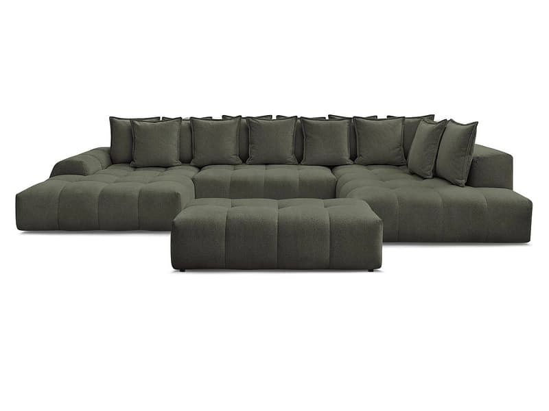 Panorama-Ecksofa mit Hocker BOBOCHIC EVEREST Stoff chiniert grün