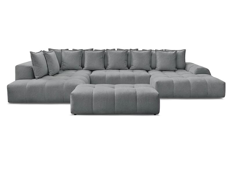 Panorama-Ecksofa mit Hocker BOBOCHIC EVEREST Stoff chiniert dunkelgrau