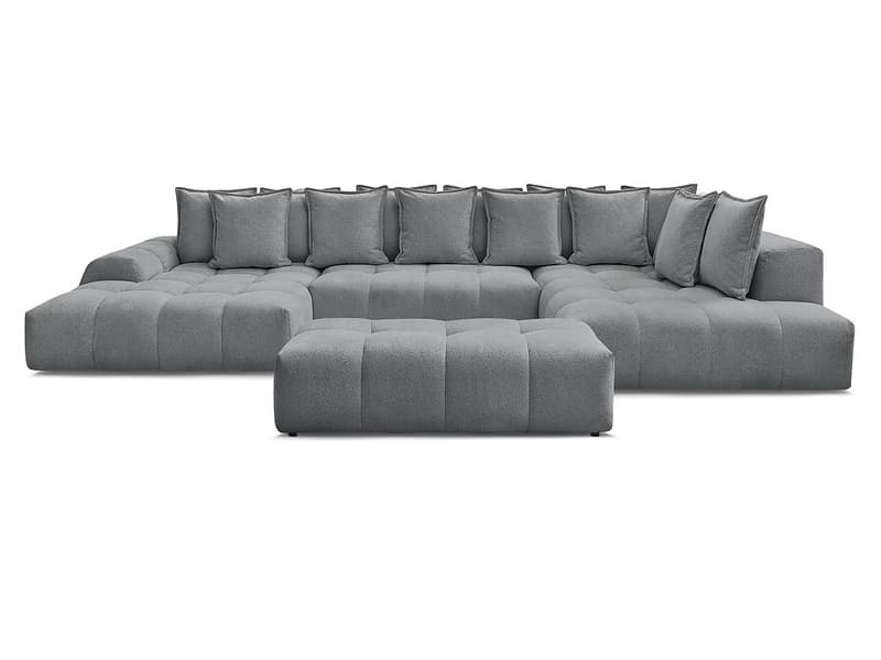 Panorama-Ecksofa mit Hocker BOBOCHIC EVEREST Stoff chiniert dunkelgrau