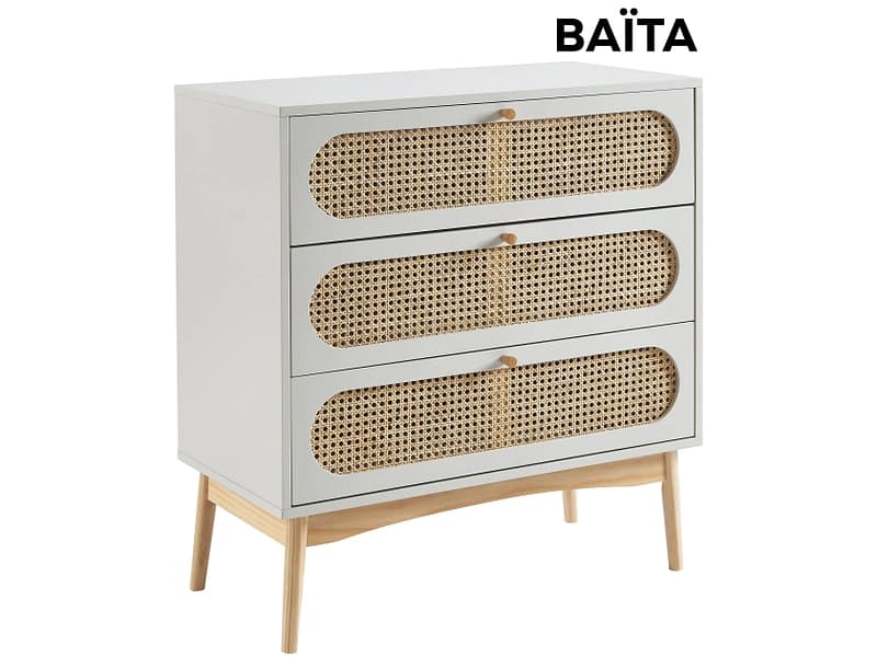 Kommode BAÏTA SIXTINE 3 Schubladen 40x80x85cm seidengrau melamin