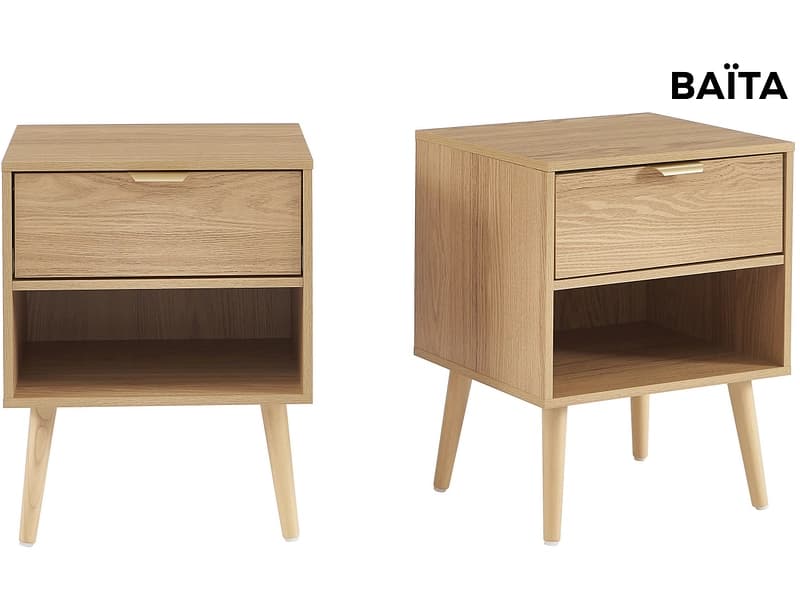 2 Nachttische-Set BAÏTA JEANNE 1 Schublade 40x34x50cm holz unifarben