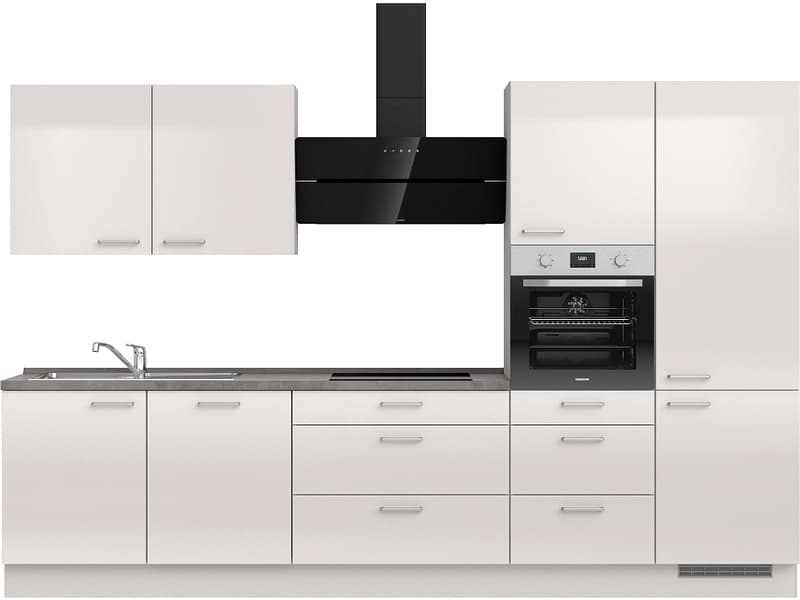 Komplette Küche mit Elektrogeräten MODUSET FLASH PREMIUM Seidengrau 60x330cm