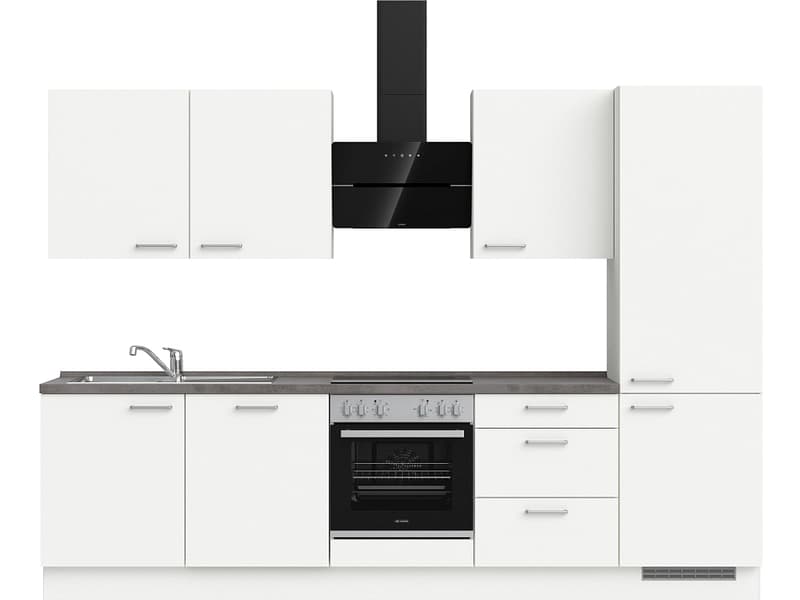 Komplette Küche mit Elektrogeräten MODUSET TOUCH PREMIUM Alpinweiß 60x300cm