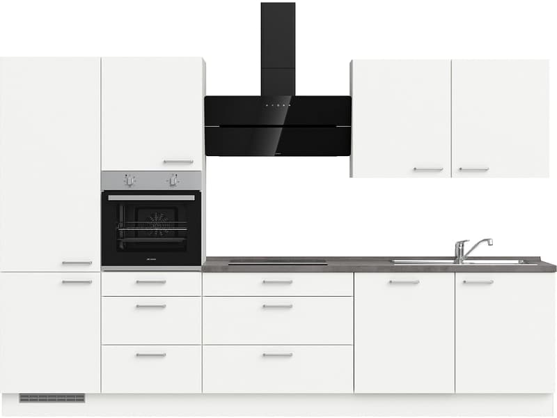Komplette Küche mit Elektrogeräten MODUSET TOUCH PREMIUM Alpinweiß 60x330cm