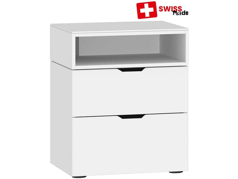 Nachttisch EVOLUTION 2 Schubladen 43x45x55cm weiss glas
