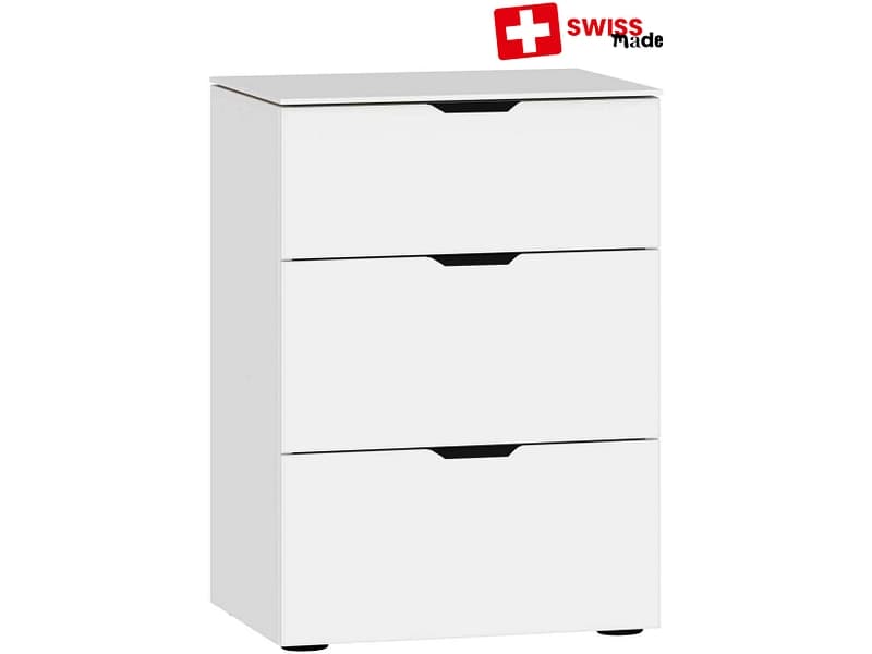 Nachttisch EVOLUTION 3 Schubladen 43x45x65cm weiss glas