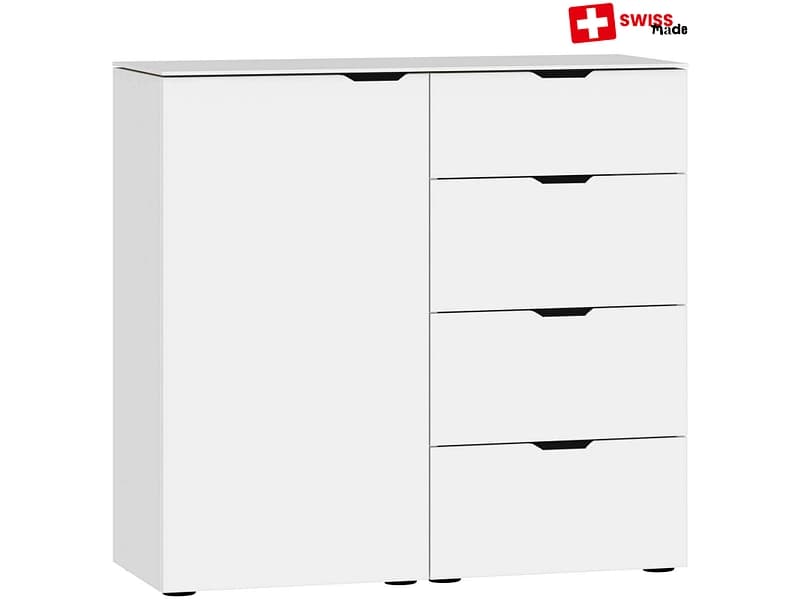 Kommode EVOLUTION 1 Tür 4 Schubladen 43x90x87cm weiss glas