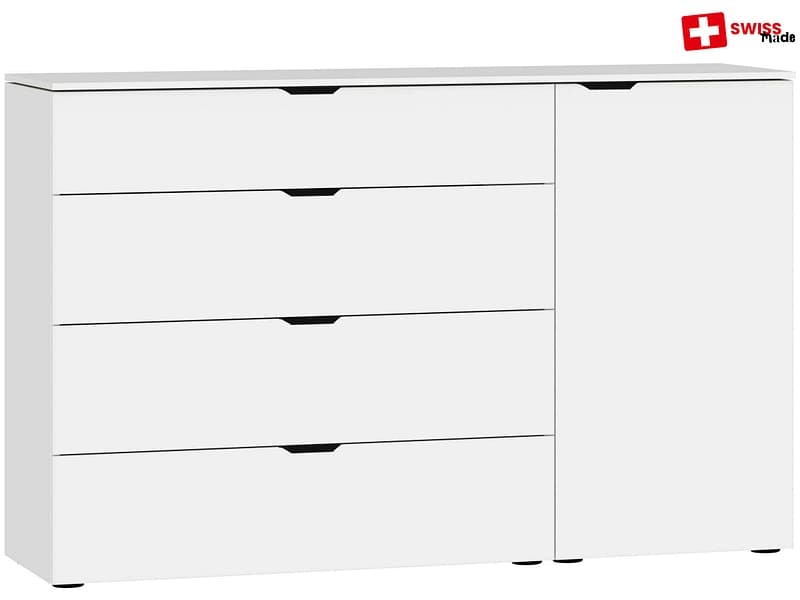 Kommode EVOLUTION 1 Tür 4 Schubladen 43x135x87cm premiumweiss melamin