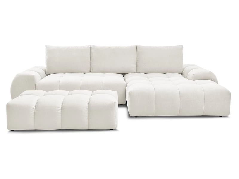 Ecksofa mit Hocker BOBOCHIC EVEREST Stoff mit Textur weiss