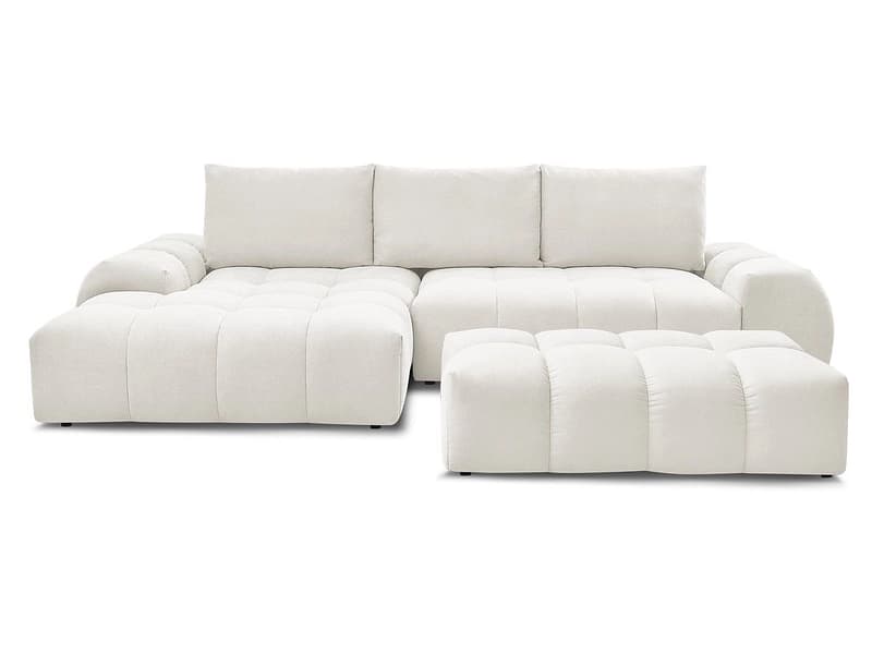 Ecksofa mit Hocker BOBOCHIC EVEREST Stoff mit Textur weiss