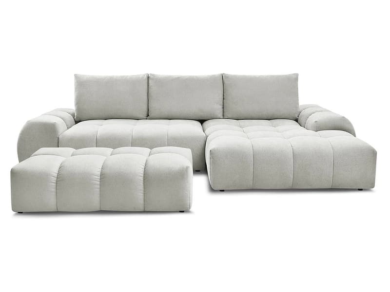 Ecksofa mit Hocker BOBOCHIC EVEREST Stoff mit Textur hellgrau
