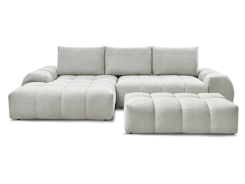 Ecksofa mit Hocker BOBOCHIC EVEREST Stoff mit Textur hellgrau