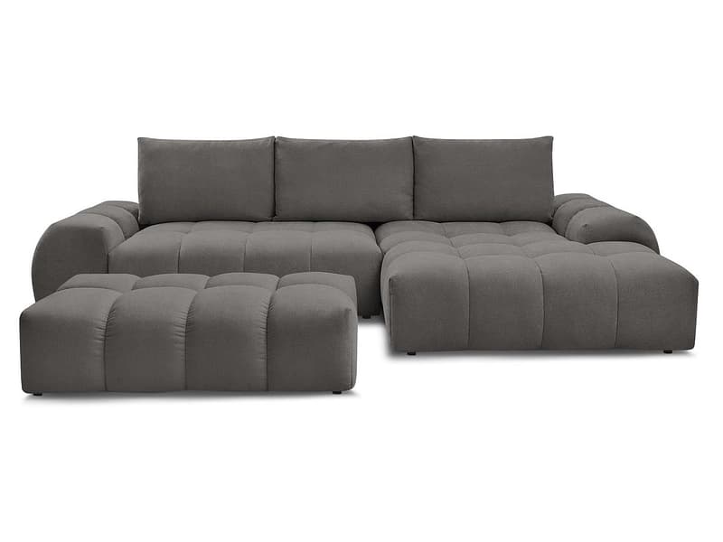 Ecksofa mit Hocker BOBOCHIC EVEREST Stoff mit Textur dunkelgrau