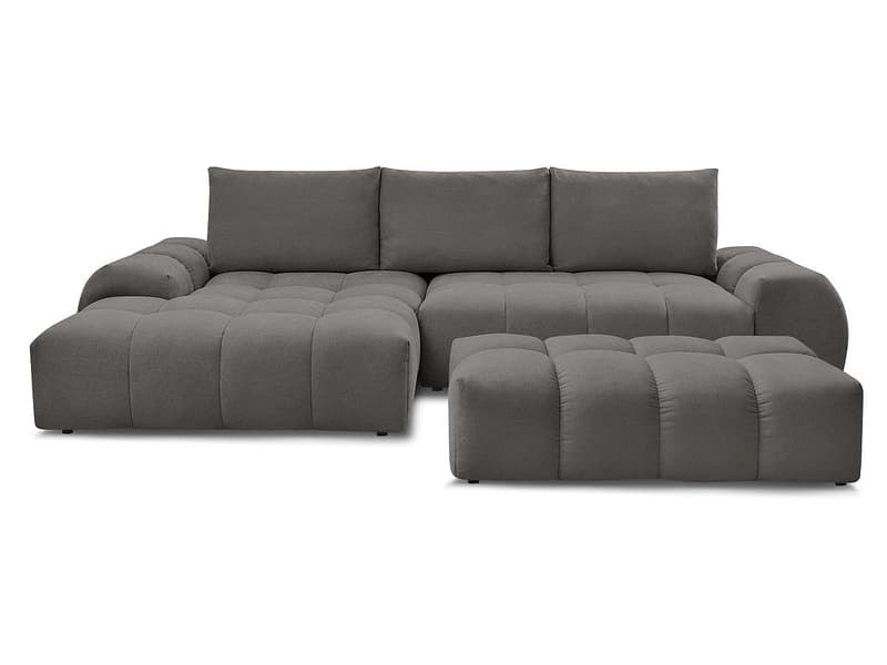 Ecksofa mit Hocker BOBOCHIC EVEREST Stoff mit Textur dunkelgrau