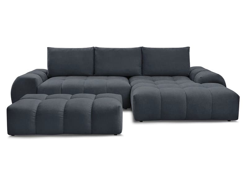 Ecksofa mit Hocker BOBOCHIC EVEREST Stoff mit Textur blau