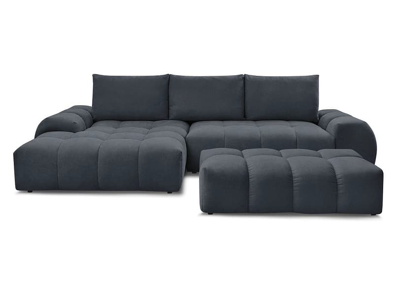 Ecksofa mit Hocker BOBOCHIC EVEREST Stoff mit Textur blau