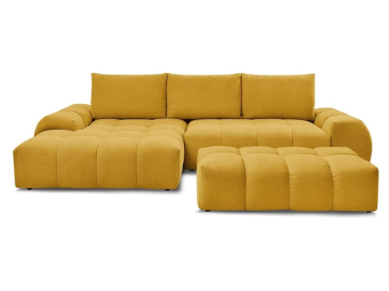 Ecksofa mit Hocker BOBOCHIC EVEREST Stoff mit Textur gelb