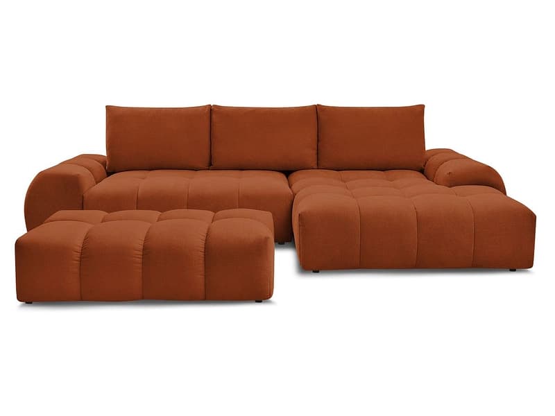 Ecksofa mit Hocker BOBOCHIC EVEREST Stoff mit Textur orange