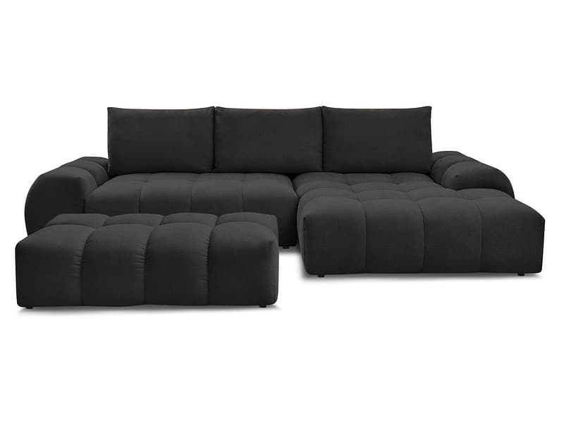 Ecksofa mit Hocker BOBOCHIC EVEREST Stoff mit Textur schwarz
