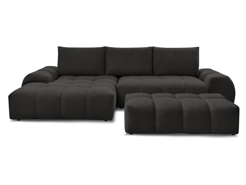 Ecksofa mit Hocker BOBOCHIC EVEREST Stoff mit Textur schwarz