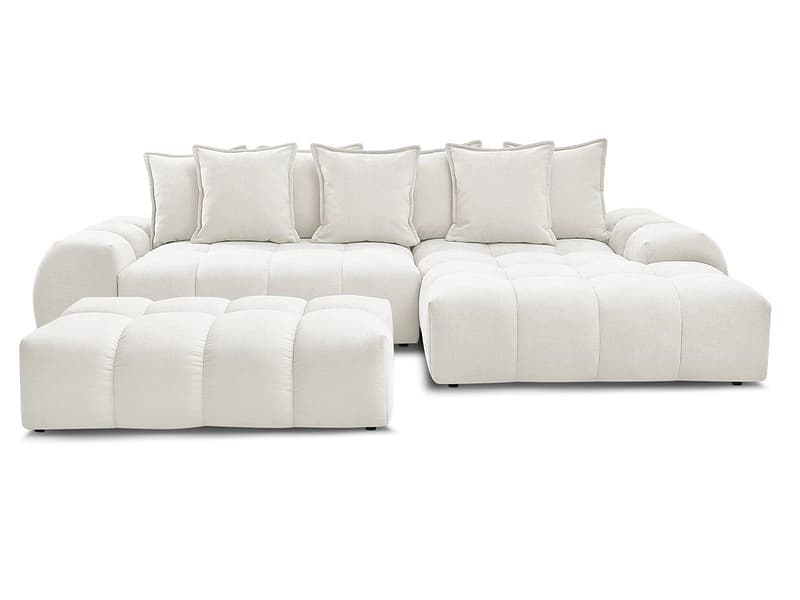 Ecksofa mit Hocker BOBOCHIC EVEREST Stoff mit Textur weiss