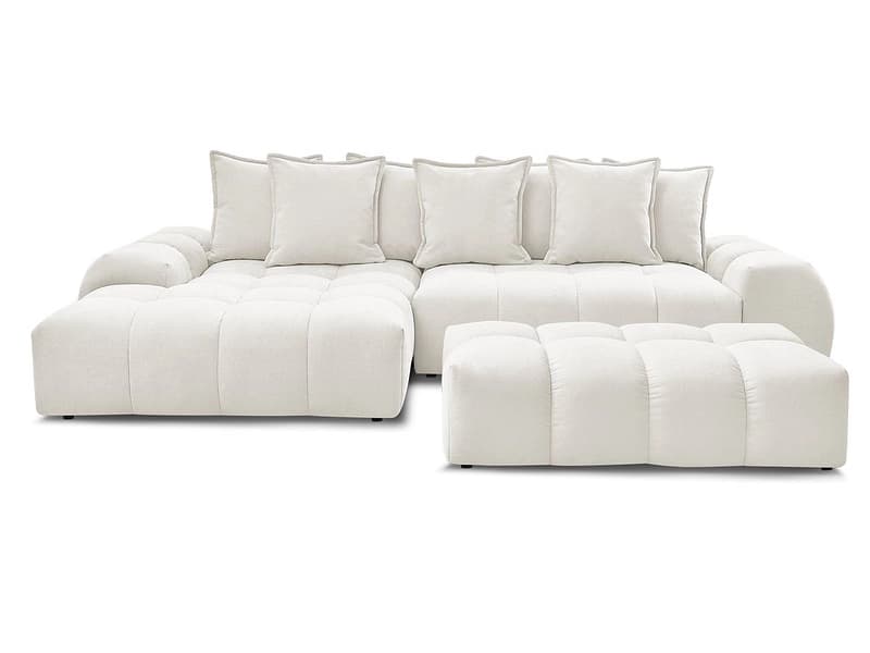Ecksofa mit Hocker BOBOCHIC EVEREST Stoff mit Textur weiss