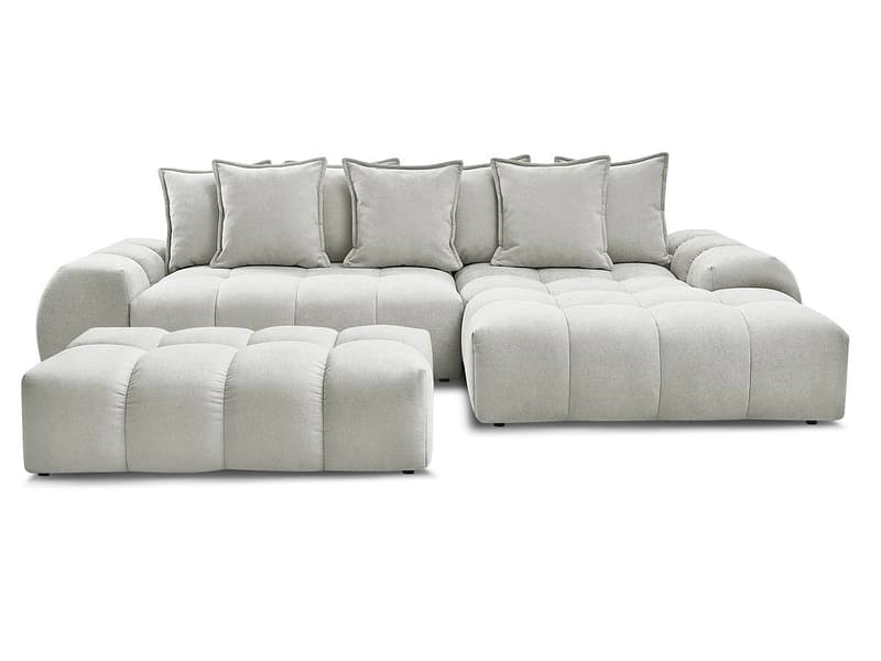 Ecksofa mit Hocker BOBOCHIC EVEREST Stoff mit Textur hellgrau