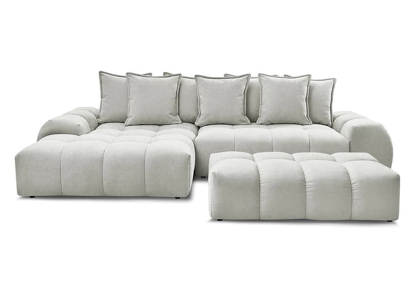Ecksofa mit Hocker BOBOCHIC EVEREST Stoff mit Textur hellgrau