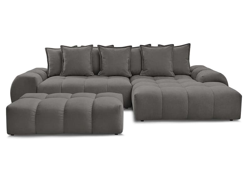 Ecksofa mit Hocker BOBOCHIC EVEREST Stoff mit Textur dunkelgrau