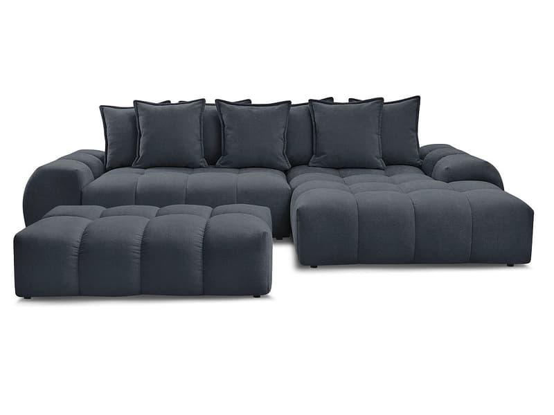 Ecksofa mit Hocker BOBOCHIC EVEREST Stoff mit Textur blau