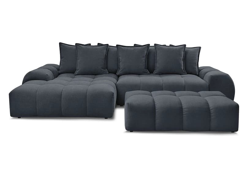 Ecksofa mit Hocker BOBOCHIC EVEREST Stoff mit Textur blau