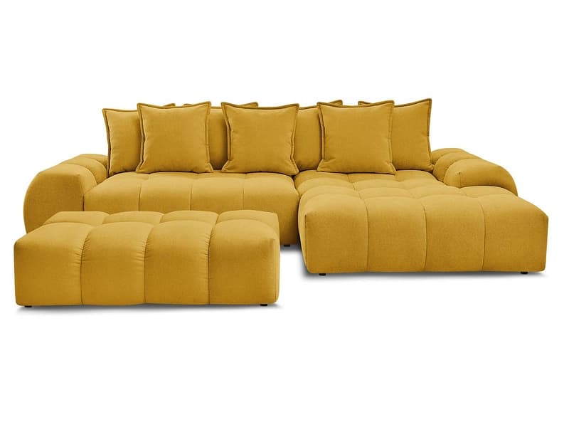 Ecksofa mit Hocker BOBOCHIC EVEREST Stoff mit Textur gelb