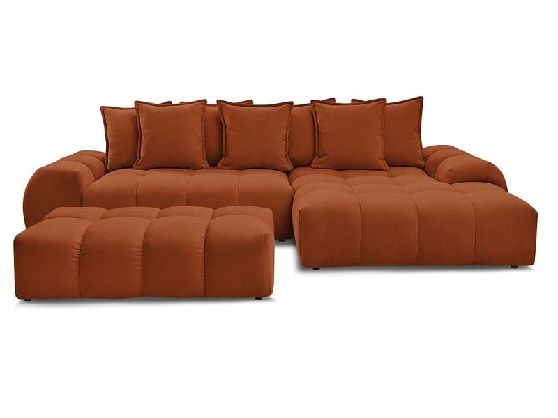 Ecksofa mit Hocker BOBOCHIC EVEREST Stoff mit Textur orange