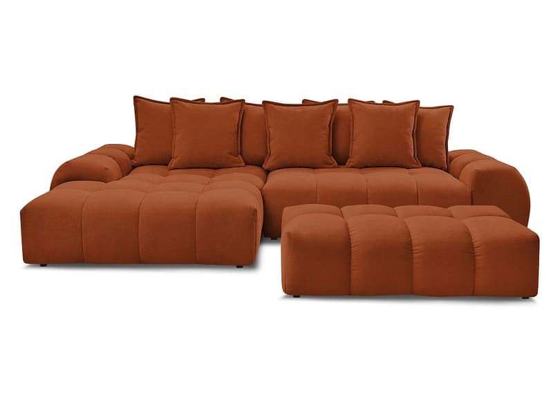 Ecksofa mit Hocker BOBOCHIC EVEREST Stoff mit Textur orange