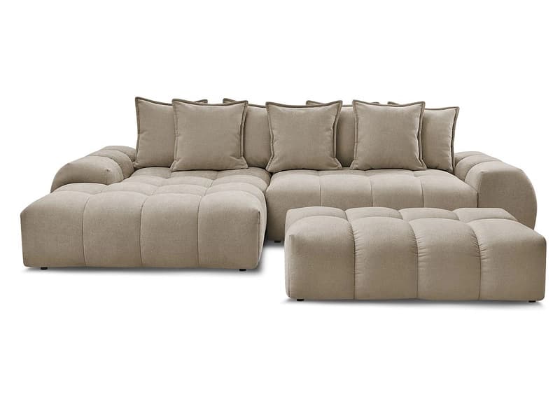 Ecksofa mit Hocker BOBOCHIC EVEREST Stoff mit Textur taupe