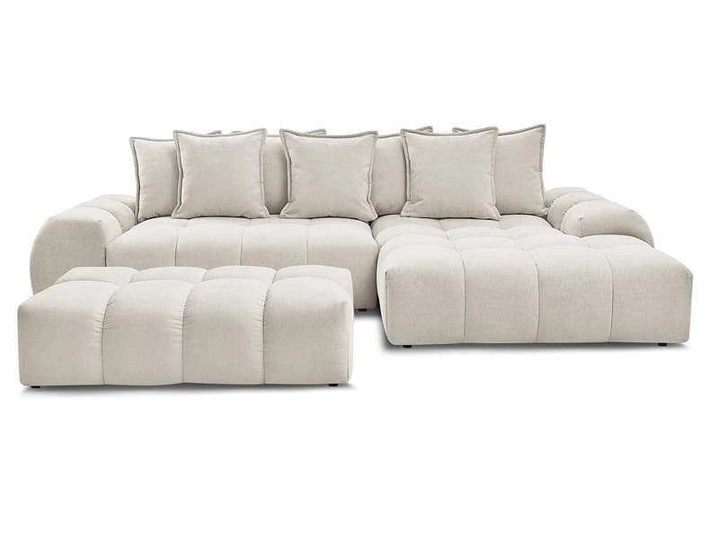 Ecksofa mit Hocker BOBOCHIC EVEREST Stoff mit Textur beige