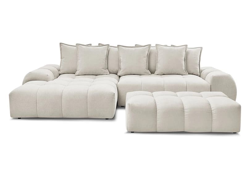 Ecksofa mit Hocker BOBOCHIC EVEREST Stoff mit Textur beige