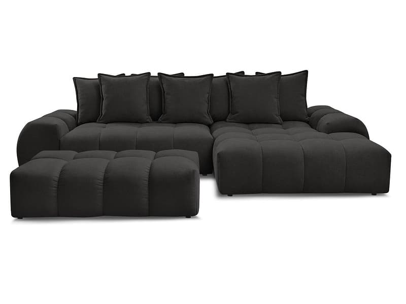 Ecksofa mit Hocker BOBOCHIC EVEREST Stoff mit Textur schwarz