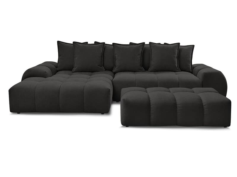 Ecksofa mit Hocker BOBOCHIC EVEREST Stoff mit Textur schwarz