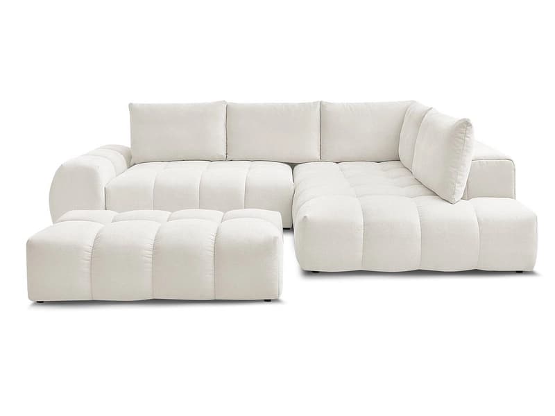Ecksofa mit Hocker BOBOCHIC EVEREST Stoff mit Textur weiss
