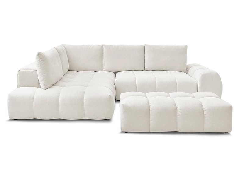 Ecksofa mit Hocker BOBOCHIC EVEREST Stoff mit Textur weiss