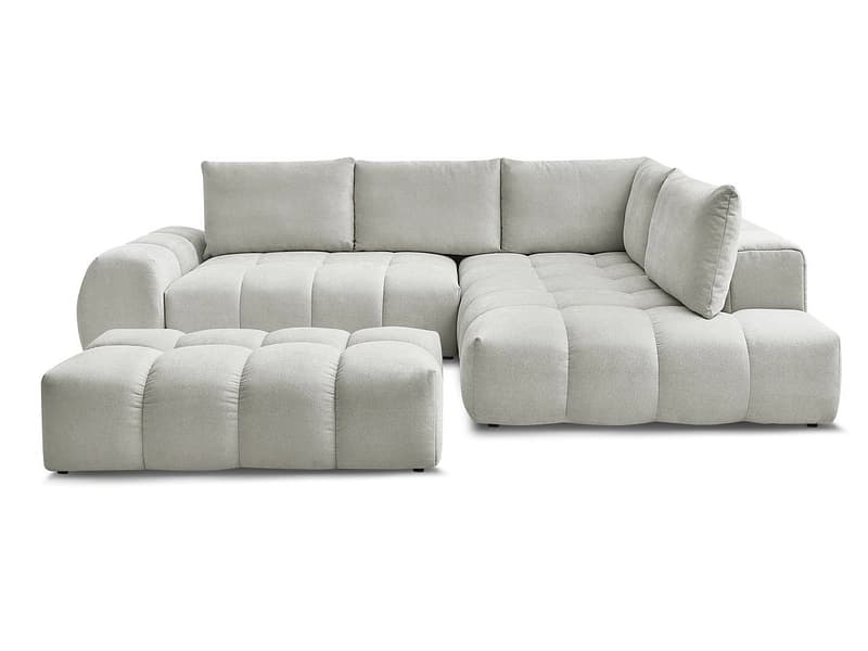 Ecksofa mit Hocker BOBOCHIC EVEREST Stoff mit Textur hellgrau