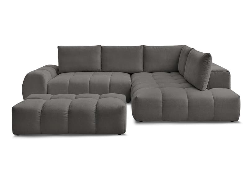 Ecksofa mit Hocker BOBOCHIC EVEREST Stoff mit Textur dunkelgrau
