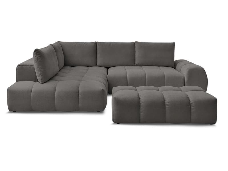 Ecksofa mit Hocker BOBOCHIC EVEREST Stoff mit Textur dunkelgrau