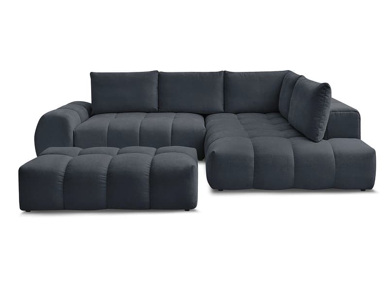 Ecksofa mit Hocker BOBOCHIC EVEREST Stoff mit Textur dunkelblau
